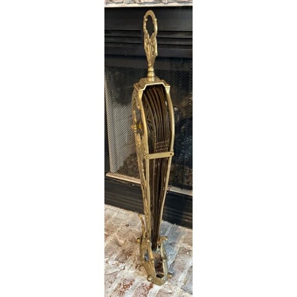 XL Vintage Art Deco Fireplace Screen Brass Ornate Peacock Folding Fan Rare 47" W - Picture 8 of 11